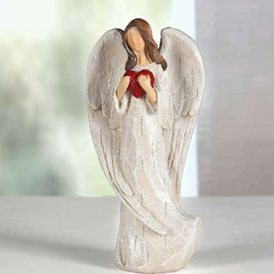 Collectible Figurines * | Top Sell Hodao Angel Figurines Little Angel Set Interior Desktop Decoration Angel Decorations 5.8Inch(Angel Holding Red Heart)