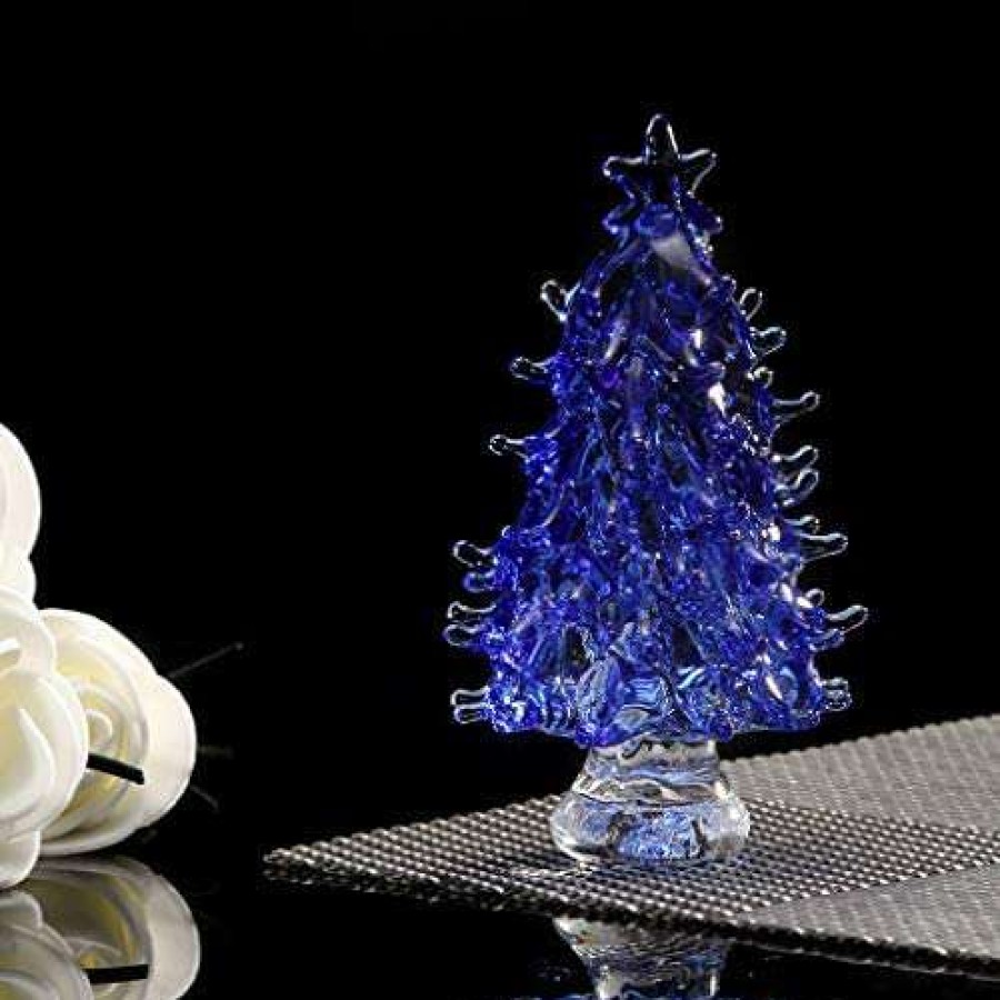 Collectible Figurines * | New Models Dsjuggling Crystal Art Carfts Glass Royal Blue Clear Christmas Tree Sculpture Figurine Decorative Colorful K9 Crystal Christmas Tree Holiday Figurine With Gift Box (Blue)