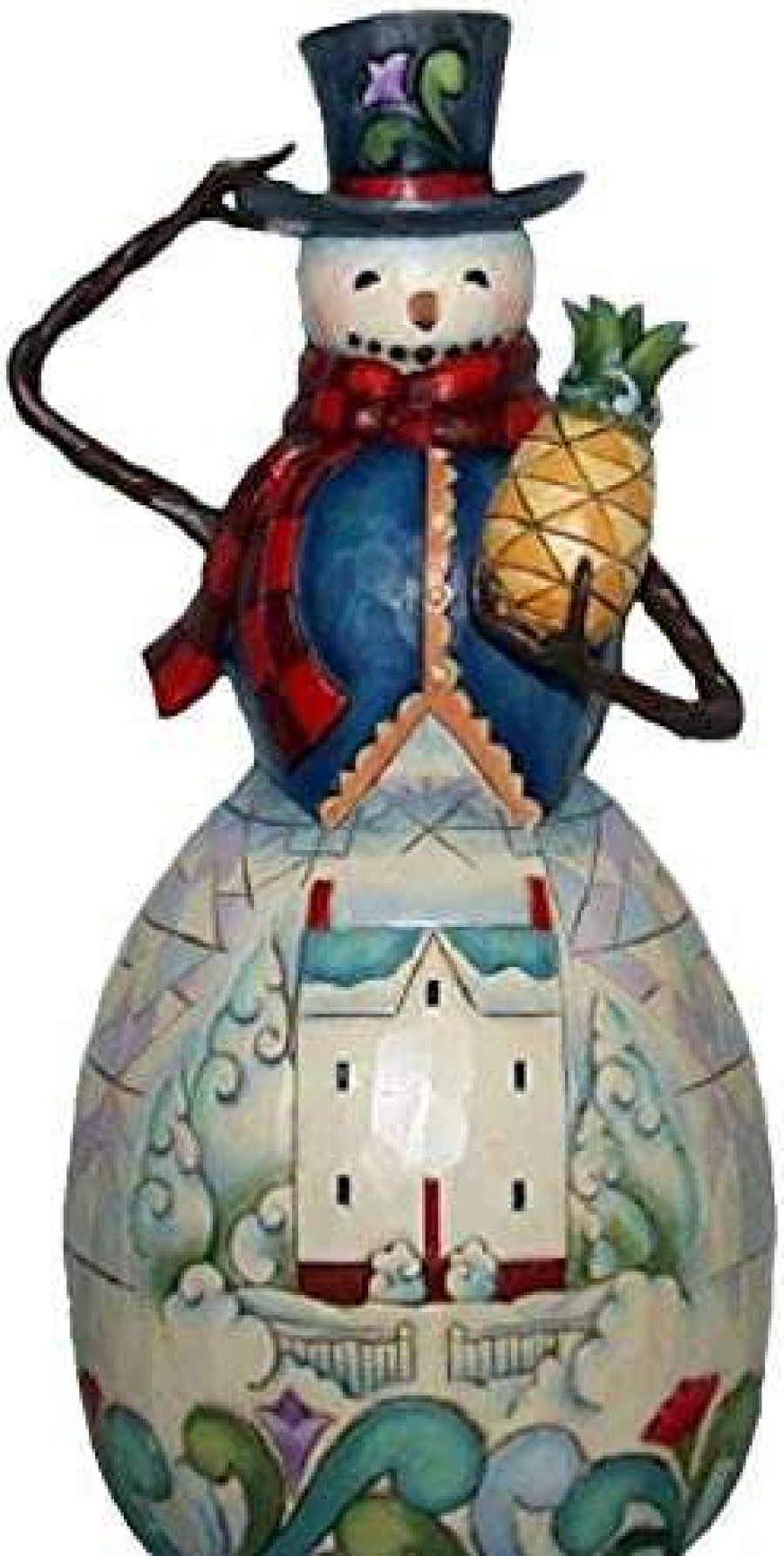 Collectible Figurines * | New Models Jim Shore Heartwood Creek Snowman With Pineapple And Town Scene