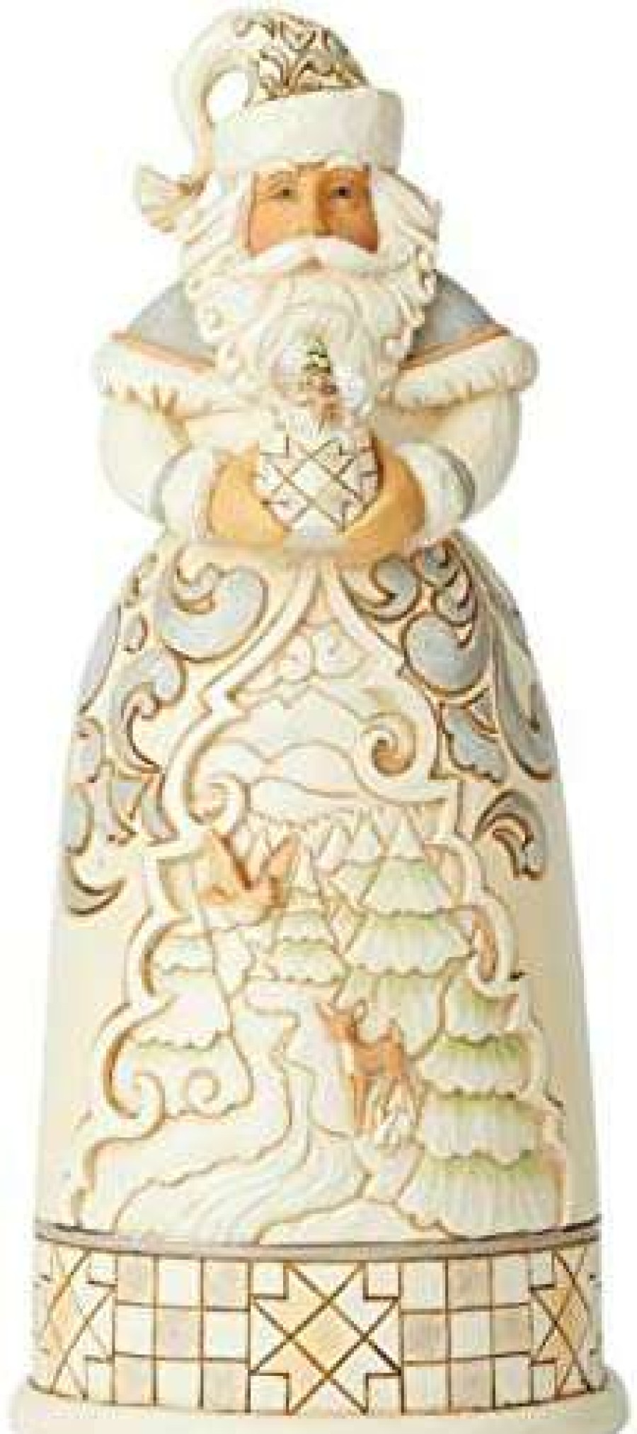 Collectible Figurines * | Reliable Quality Enesco Jim Shore Heartwood Creek White Woodland Santa With Globe Figurine, 8.66 Inch, Multicolor