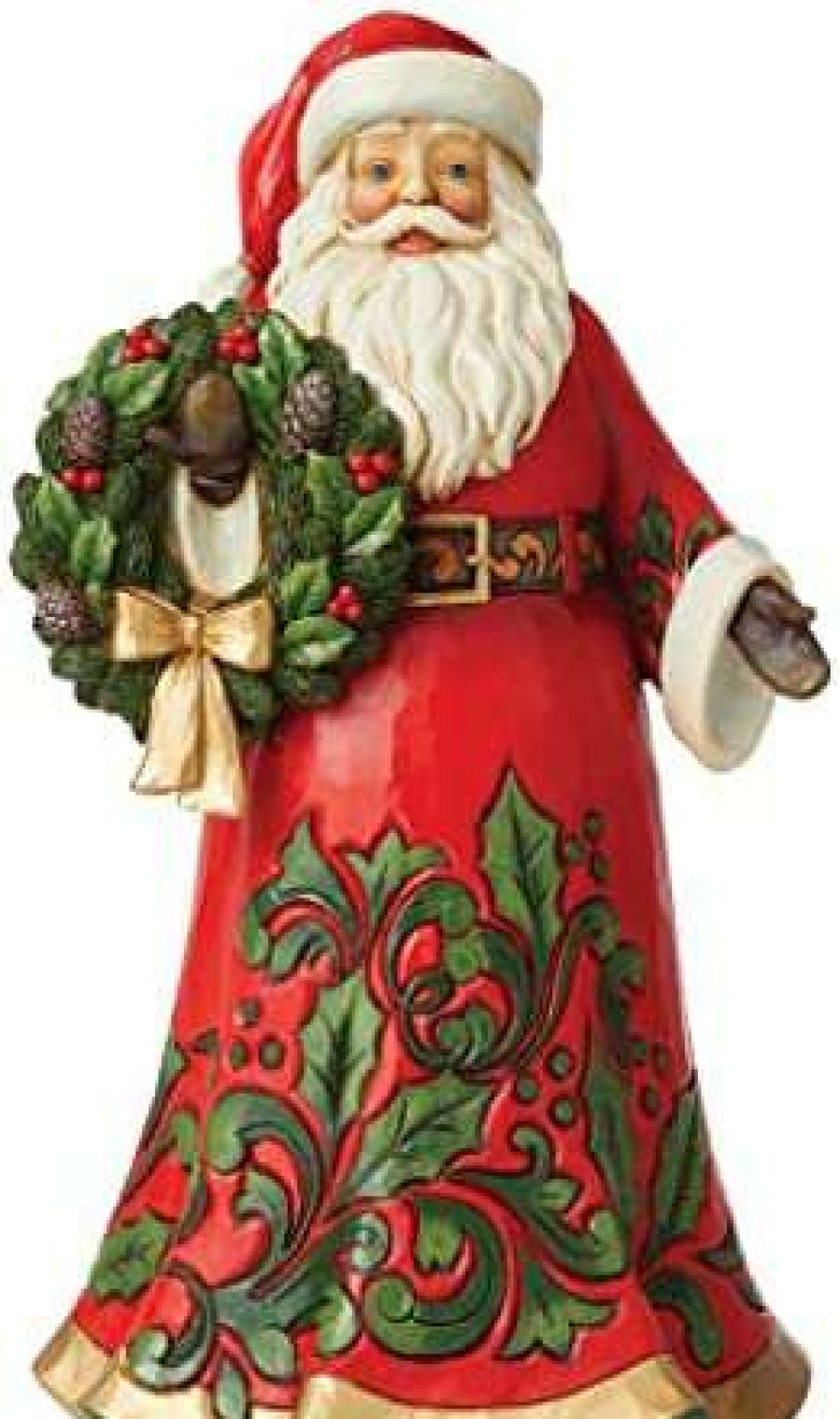 Collectible Figurines * | Online Enesco Jim Shore Heartwood Creek Santa Holding Holly Wreath Figurine, 12 Inch, Multicolor