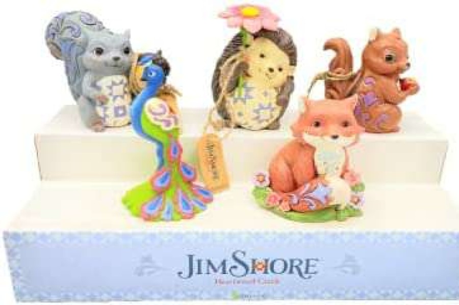 Collectible Figurines * | Discounts Online Jim Shore Heartwood Creek Mini Animals Bundle Of 6: Display Base, 6010562 Chipmunk, 6010563 Squirrel, 6010564 Hedgehog, 6010565 Fox, & 6010566 Peacock