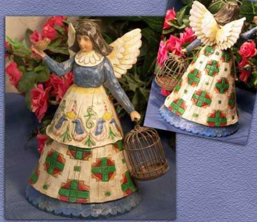 Collectible Figurines * | Top Sell Jim Shore Heartwood Creek Angel W/ Birdcage Retired! By Enesco 105168