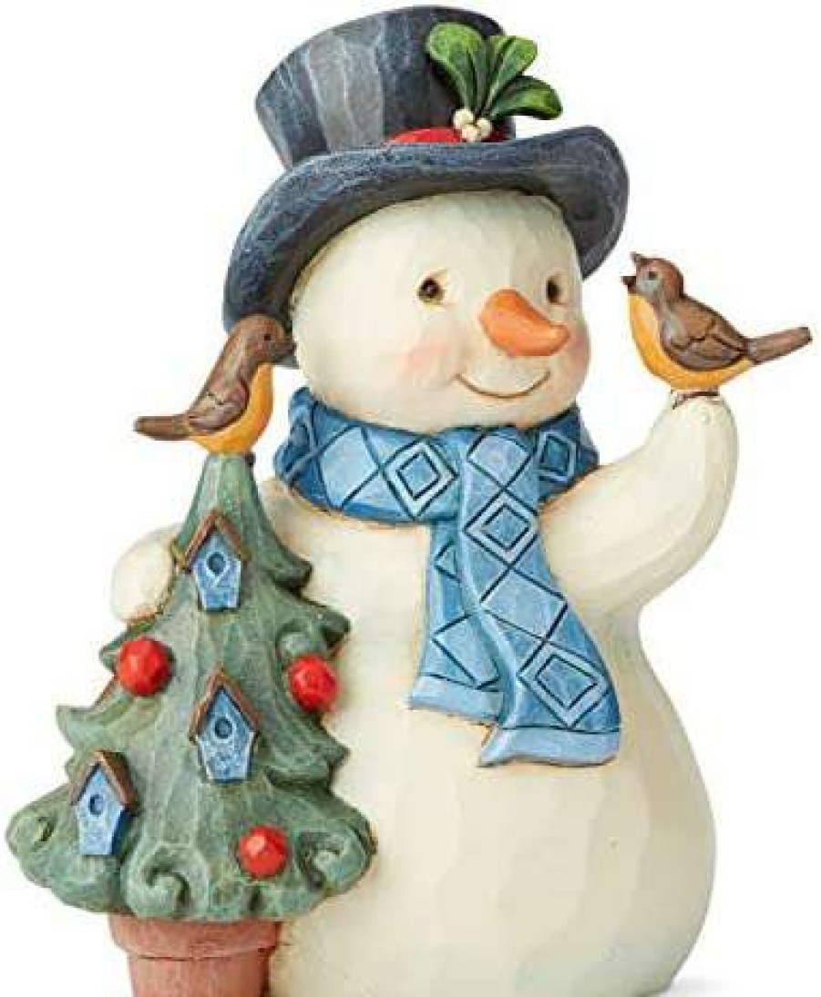 Collectible Figurines * | Discounts Online Enesco Jim Shore Heartwood Creek Snowman With Tree And Birds Pint-Size Figurine, 5 Inch, Multicolor