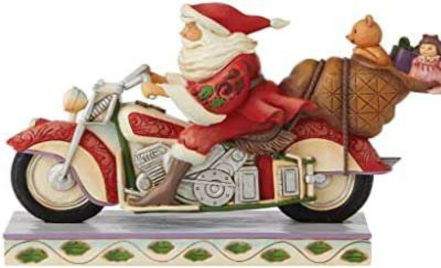 Collectible Figurines * | Competitive Price Enesco Jim Shore Heartwood Creek Santa Riding Motorcycle Figurine, 5.51 Inch, Multicolor