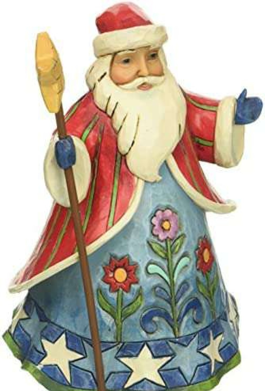 Collectible Figurines * | Store Jim Shore Heartwood Creek Js Hwc Fig Pint/Santa With Sta Figurine