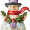 Collectible Figurines * | Hot Sell Enesco Jim Shore Heartwood Creek Snowman With Holly Garland Making Merry Pint-Sized Figurine, 5 Inch, Multicolor