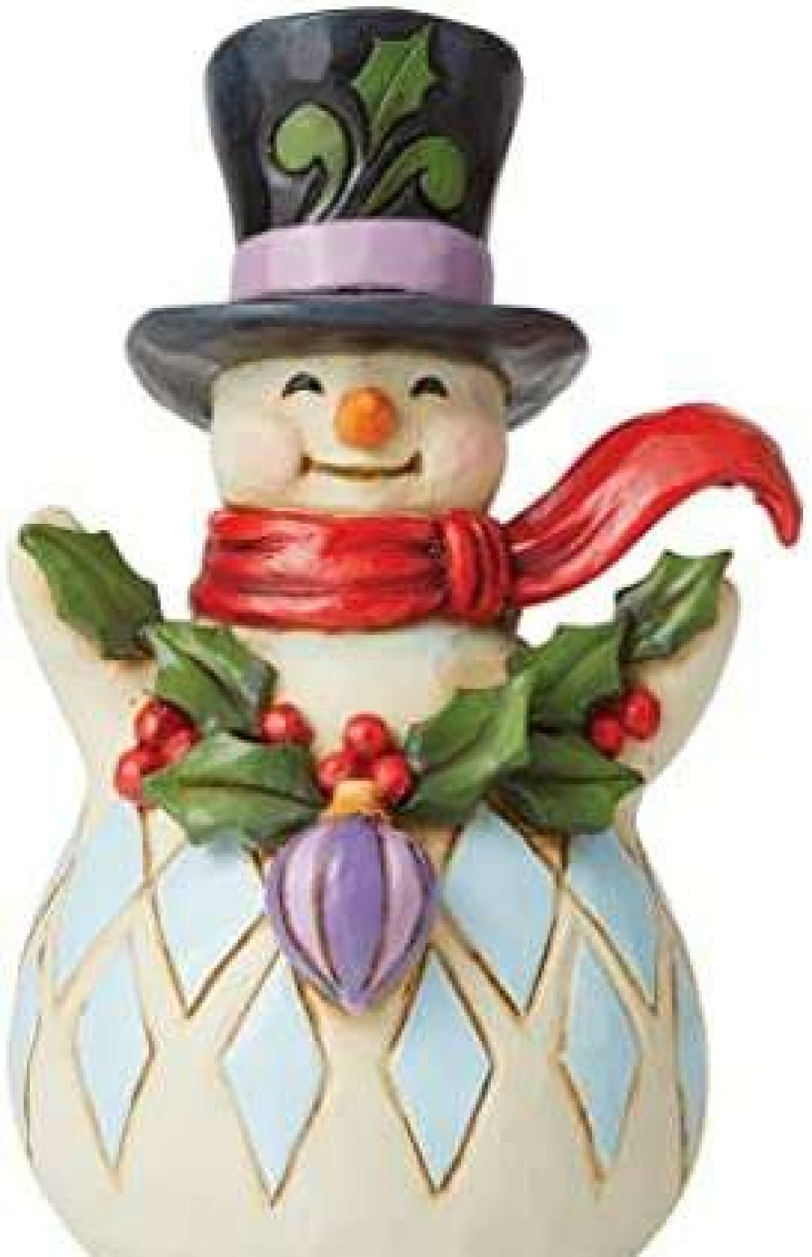 Collectible Figurines * | Hot Sell Enesco Jim Shore Heartwood Creek Snowman With Holly Garland Making Merry Pint-Sized Figurine, 5 Inch, Multicolor