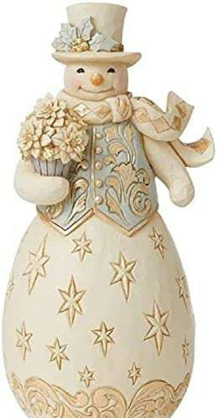 Collectible Figurines * | Top Sell Enesco Jim Shore Heartwood Creek Holiday Lustre Snowman With Flowers Figurine 6009398