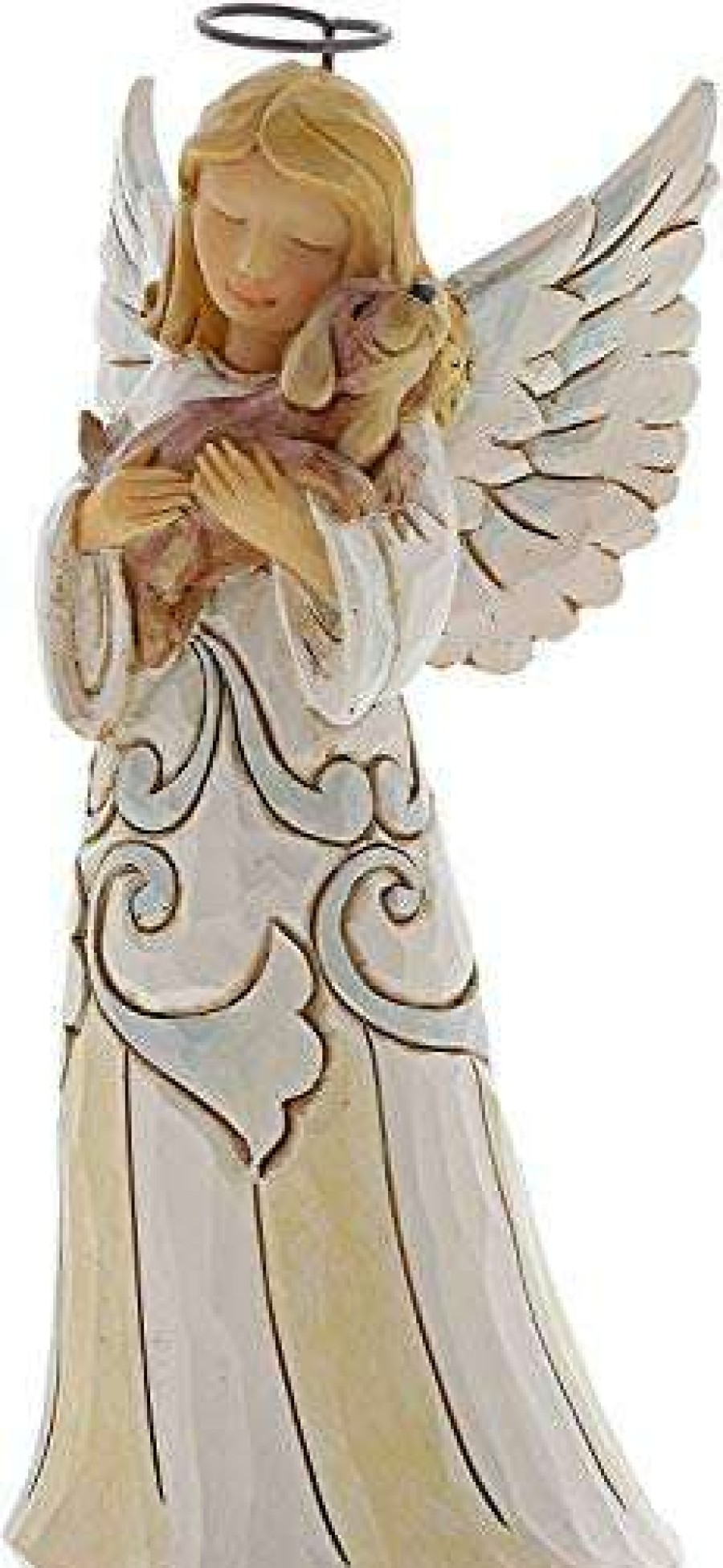 Collectible Figurines * | Store Enesco Jim Shore Heartwood Creek White Woodland Farmhouse Angel With Dog Figurine, 5.2 Inch, Multicolor