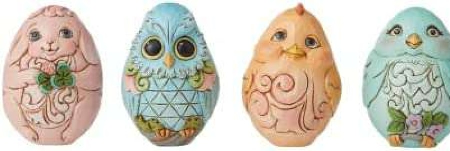 Collectible Figurines * | Discounts Online Jim Shore Heartwood Creek Easter Egg Carton Full Set Of 12 Eggs With Bunny Owl Chick & Bird Patterns 6010430, Yellow,Blue,Green,Pink