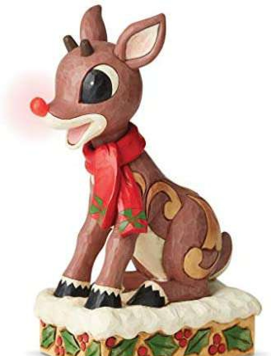 Collectible Figurines * | Online Enesco Jim Shore Rudolph Traditions Red Nosed Reindeer Lit Statue Figurine, 16.5 Inch, Multicolor