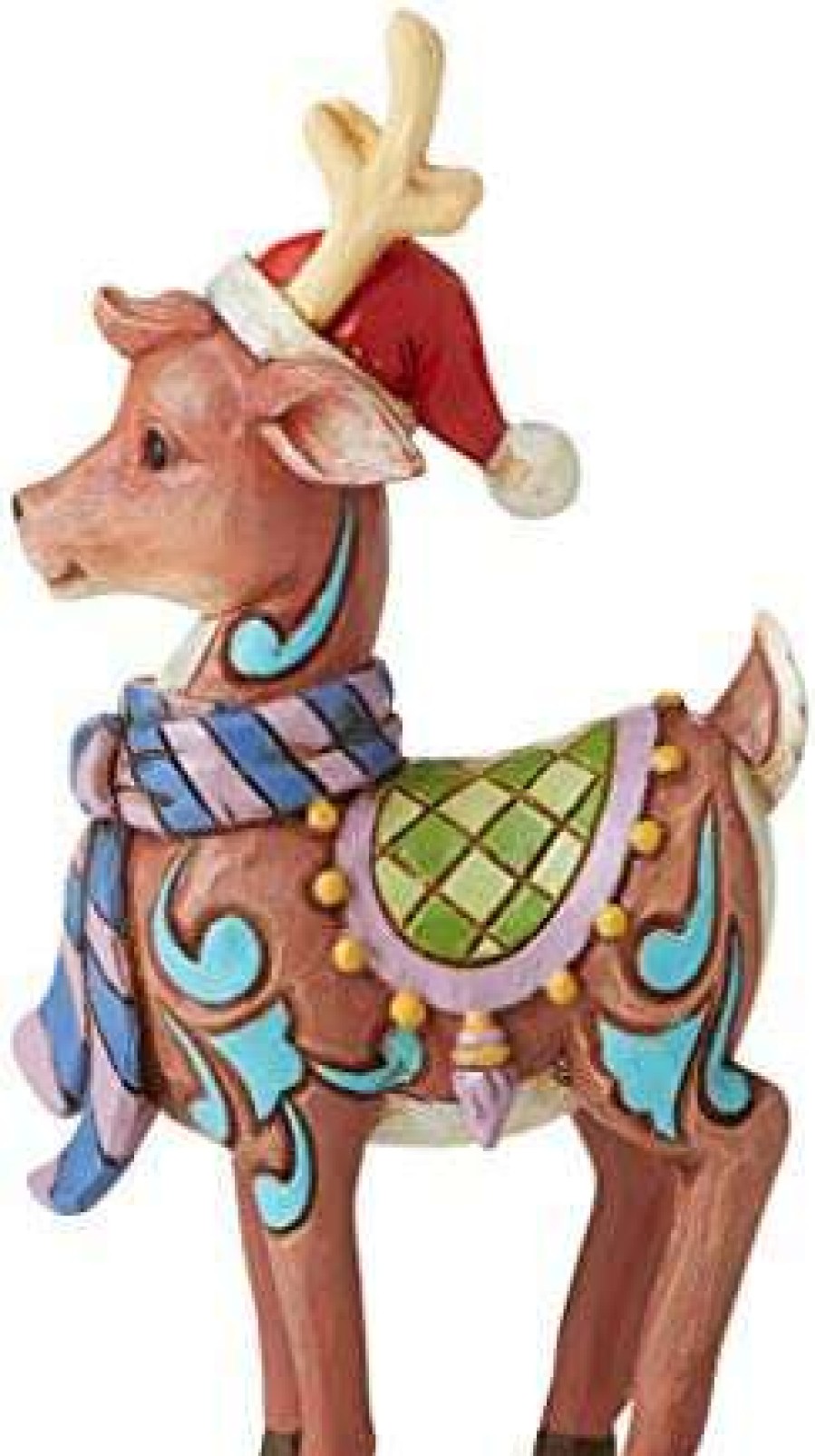 Collectible Figurines * | Clearance Enesco Jim Shore Heartwood Creek Reindeer With Scarf And Santa Hat Miniature Figurine, Multicolor