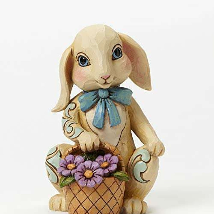 Collectible Figurines * | Outlet Jim Shore Heartwood Creek Hopeful Hopping Pint Sized Easter Bunny With Basket Figurine