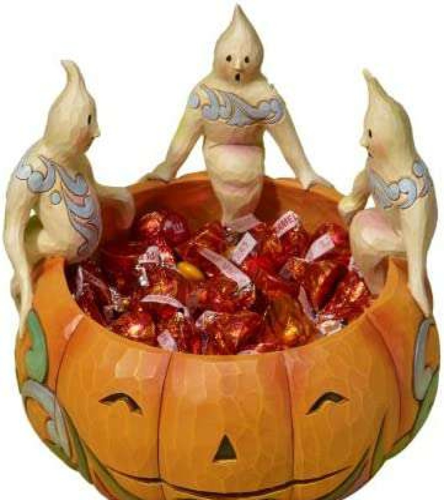 Collectible Figurines * | Fascinating Model Enesco Jim Shore Heartwood Creek From Ghosts On Pumpkin Candy Dish Figurine 5.75 In