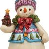 Collectible Figurines * | Discount Sale Jim Shore Heartwood Creek Pint-Size Snowman With Pinecone Stone Resin Figurine, 4.75"