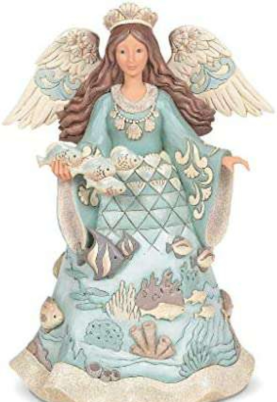 Collectible Figurines * | Reduction In Price Enesco Jim Shore Heartwood Creek Coastal Angel Holding Fish Figurine, 9.5 Inch, Multicolor