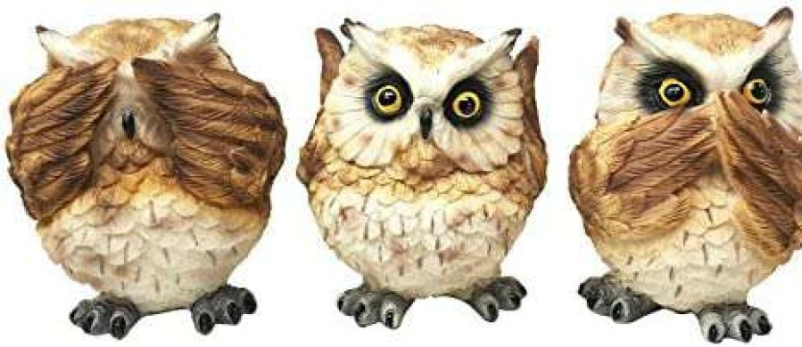 Collectible Figurines * | Outlet Gifts & Decors Ebros Ancient Transient Wisdom Of The Forest See Hear Speak No Evil Great Horned Owls Figurine Set Hoot Hoot Nocturnal Owl Decor Collectible Sculptures