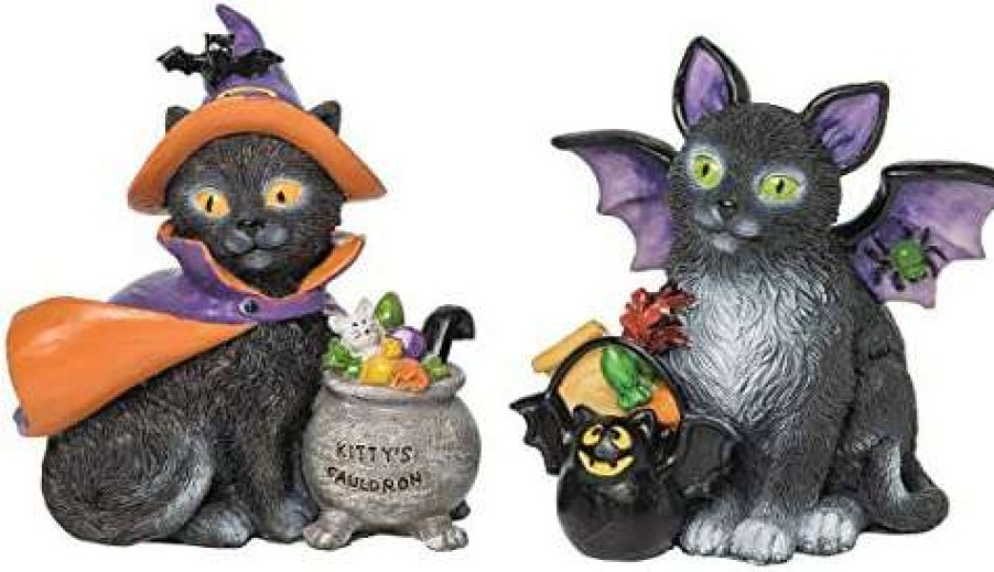 Collectible Figurines * | Reduction In Price C&F Home Halloween Resin Cat Spooky Halloween Figures Figurines, A/2 Black