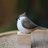 Collectible Figurines * | Reduction In Price Weausup Handmade Wooden Carved Bird Decor Sculpted Hand-Painted Bird Figurines Small Home Decor Bird Statue Shelf Decor Bff Gifts For Bird Lovers(Tufted Titmouse)