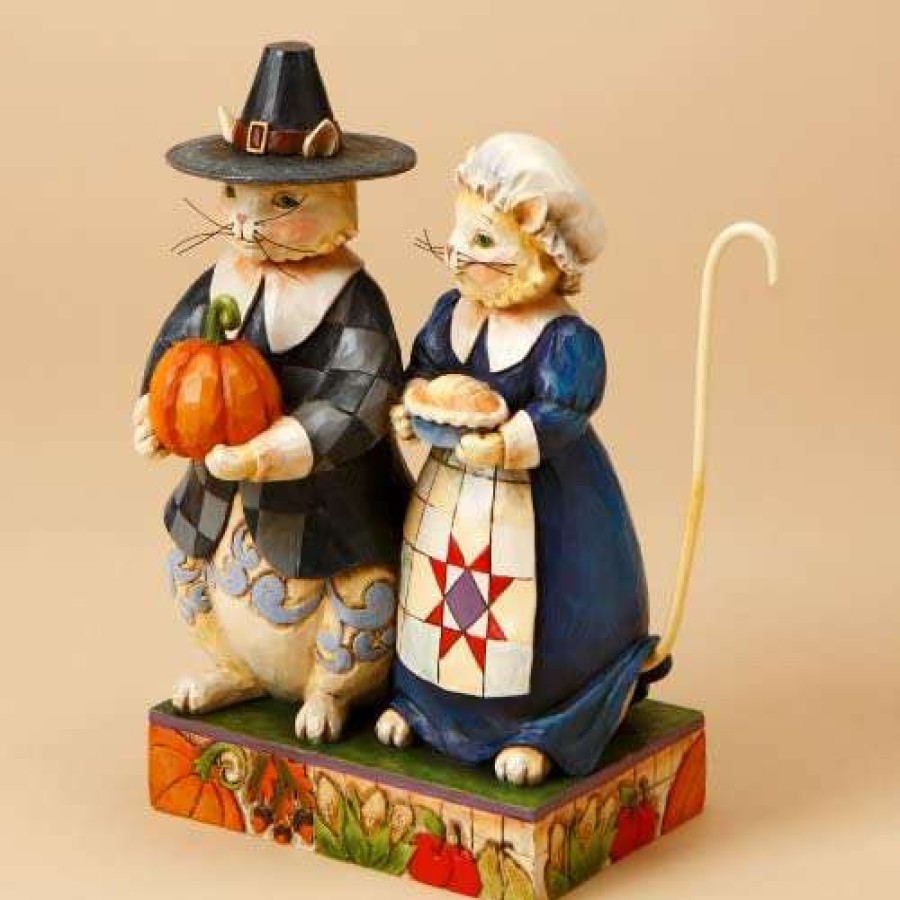 Collectible Figurines * | Competitive Price Enesco Jim Shore Heartwood Creek From Pilgrim Cats Figurine 6.75 In