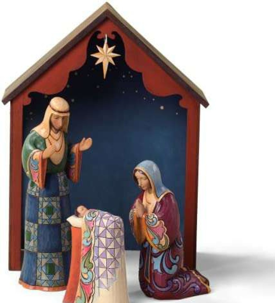 Collectible Figurines * | At Discount Prices Enesco Jim Shore Heartwood Creek Holy Family With Stable 4-Piece Nativity Figurine