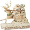 Collectible Figurines * | Reduction In Price Enesco Jim Shore Heartwood Creek White Woodland Santa Riding Reindeer Figurine, 7.75 Inch, Multicolor