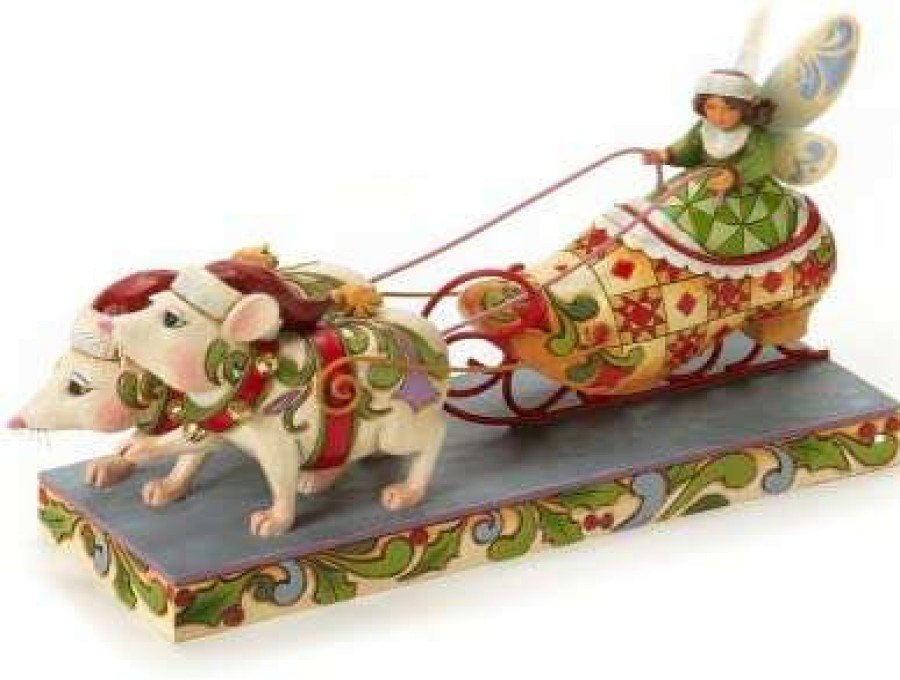 Collectible Figurines * | Premium Product Enesco Jim Shore Heartwood Creek From Fairy Christmas Sleigh Figurine 4.5 In