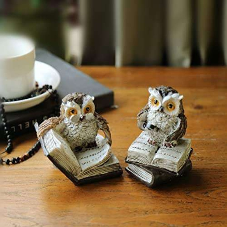 Statues * | Fascinating Model Xintx 2 Pcs Owl Statues Decor,Owl Reading Book Figurine Cute Crafted Statue For Home Office Room Decoration, Animal Sculptures Collection Bff For Owls Lovers