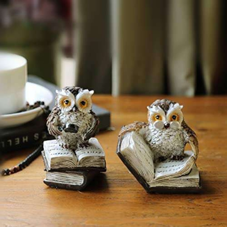 Statues * | Fascinating Model Xintx 2 Pcs Owl Statues Decor,Owl Reading Book Figurine Cute Crafted Statue For Home Office Room Decoration, Animal Sculptures Collection Bff For Owls Lovers