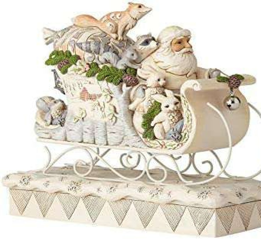 Collectible Figurines * | Store Enesco Jim Shore Heartwood Creek 6001410 White Woodland Santa In Sleigh, Multicolor