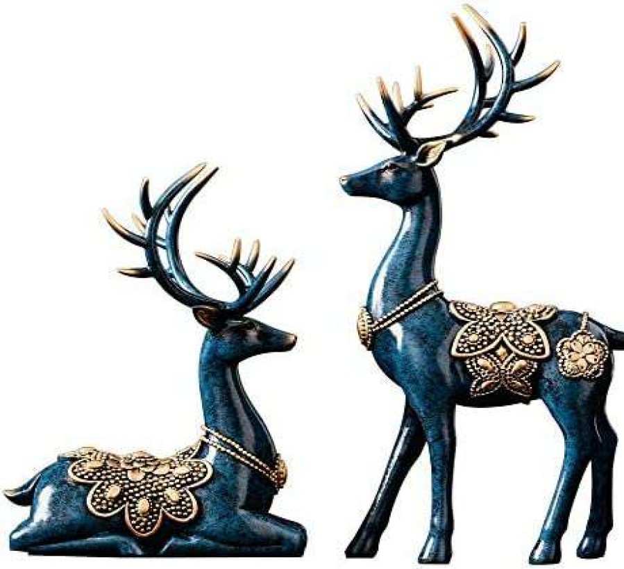 Home Decor Products * | Excellent Mayiaho Statues For Home Decor Figurines Sculptures Modern 11.4 Large Deer Decorations Center Table Living Room Resin 2Pcs Big Shelf Accents Bookshelf Fireplace Items Christmas Reindeer Blue Unique