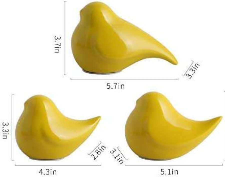 Home Decor Products * | Discounts Online Yellow Ceramic Birds Figurines Home Decor Set Of 3 For Living Room Decor Bright Yellow Office Decoration For Fireplace