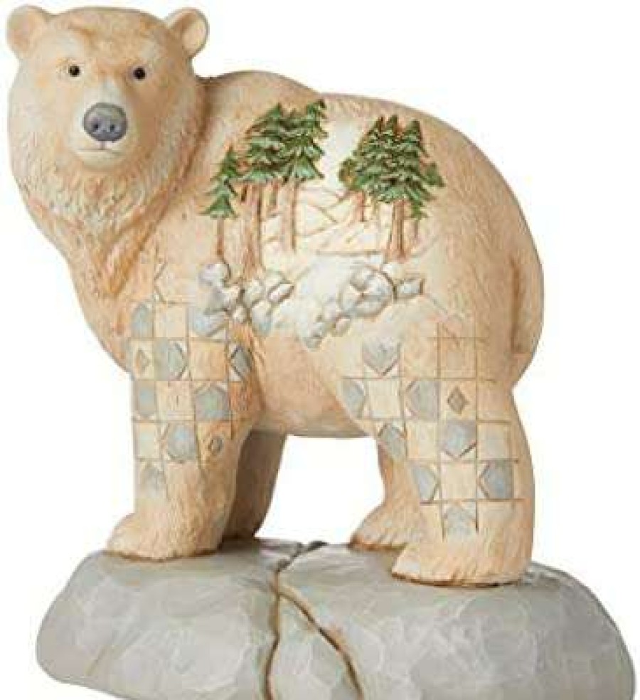 Collectible Figurines * | Hot Sell Enesco Jim Shore Heartwood Creek White Woodland Bear With Mountain Scene Figurine, 5.51 H, Multicolor