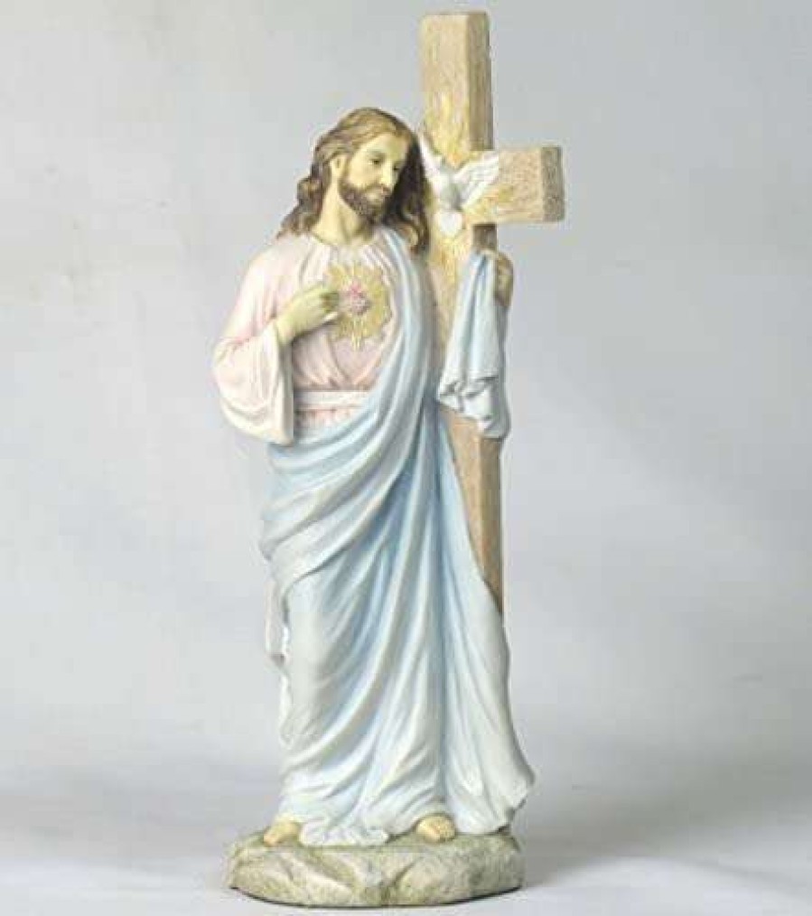 Collectible Figurines * | Premium Product Us 11.25 Jesus With Sacred Heart Leaning On The Dove Cross Figurine