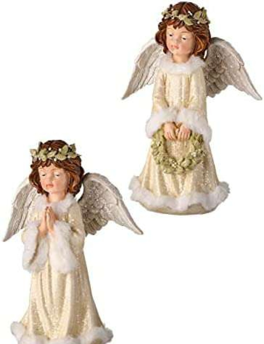 Collectible Figurines * | Outlet Regency International Resin Christmas Girl Angel Figurine, Set Of 2, 8 Inch