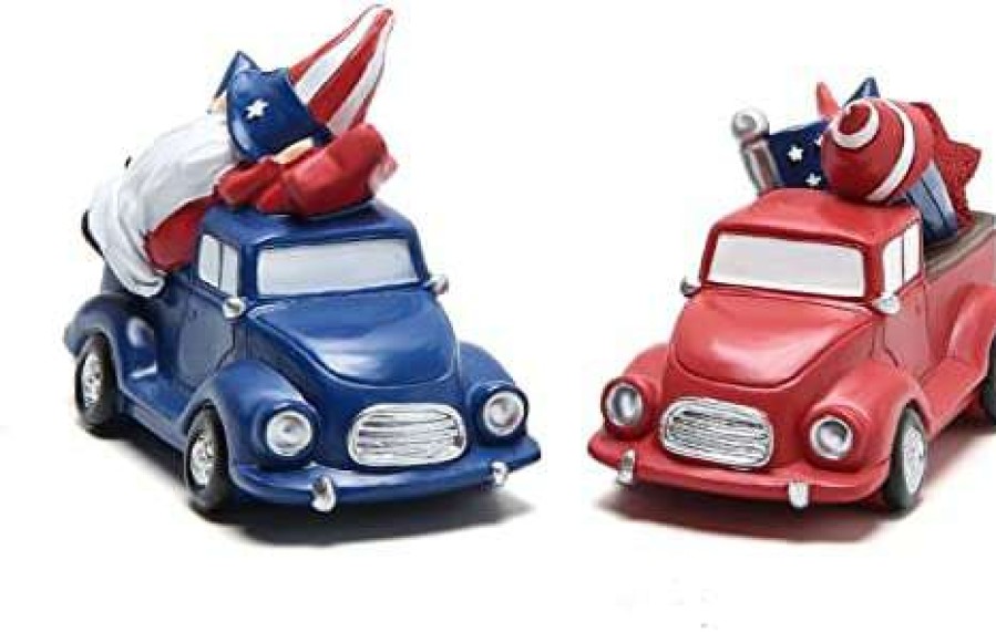 Collectible Figurines * | Outlet Hodao Christmas Truck Gnomes Figurines Home Decorations Patriotic Gnomes (Red And Blue)