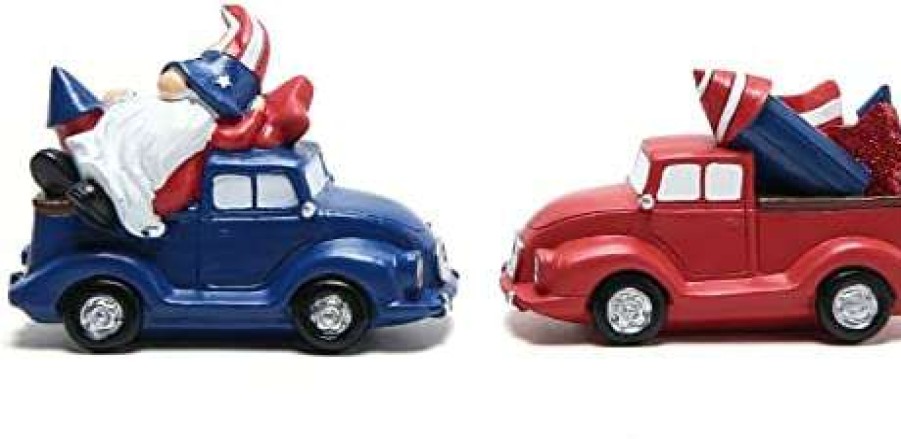 Collectible Figurines * | Outlet Hodao Christmas Truck Gnomes Figurines Home Decorations Patriotic Gnomes (Red And Blue)