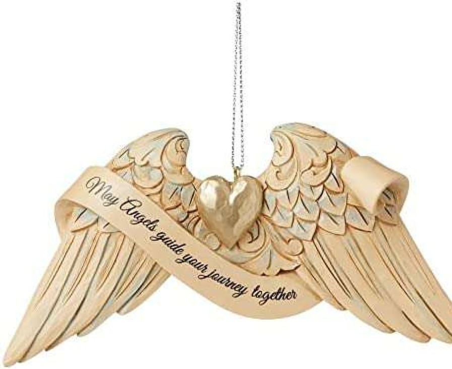 Collectible Figurines * | Hot Sell Enesco Jim Shore Heartwood Creek Wedding Angel Wings Ornament