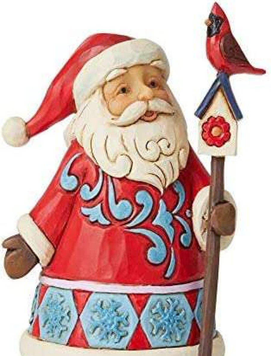 Collectible Figurines * | Fascinating Model Enesco Jim Shore Heartwood Creek Santa With Cardinal And Birdhouse Miniature Figurine, 4 Inch, Multicolor