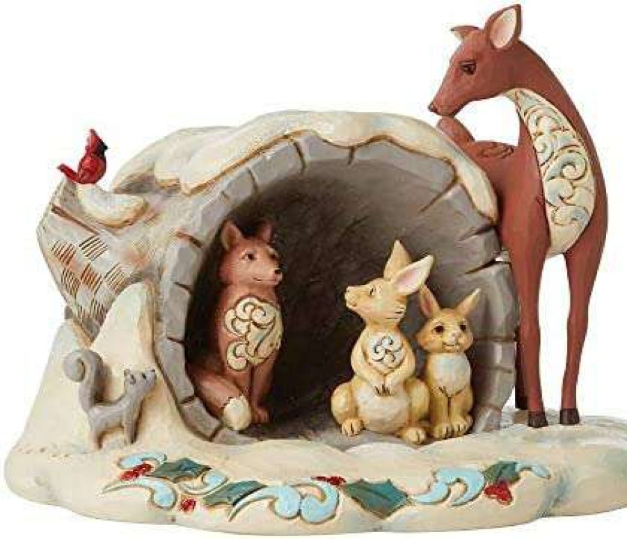 Collectible Figurines * | Fashionable Enesco Jim Shore Wonderland Animals In Hollow Log Figurine 6009487