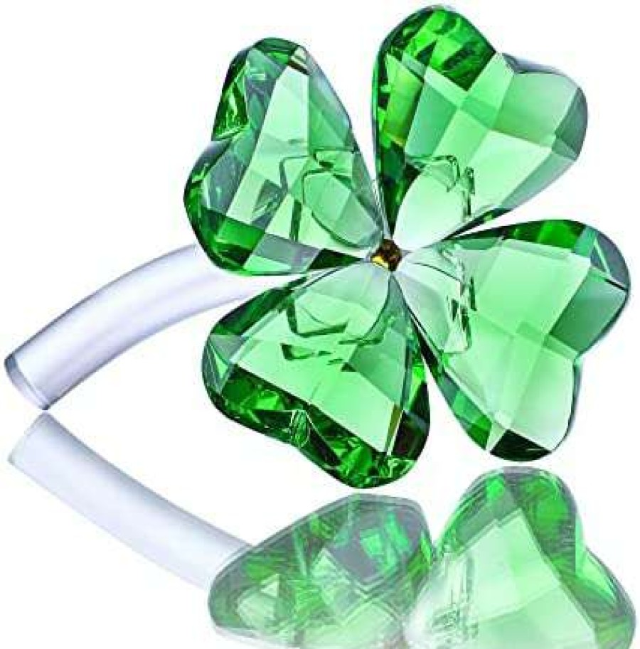 Collectible Figurines * | Discounts Online Crystal Flower Dreams Four-Leaf Clover Figurine Collectibles Green Crystal Glass Statue Ornament Lucky Gift For Car Table Shelf Decorations