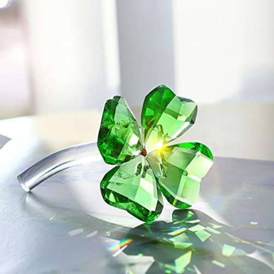 Collectible Figurines * | Discounts Online Crystal Flower Dreams Four-Leaf Clover Figurine Collectibles Green Crystal Glass Statue Ornament Lucky Gift For Car Table Shelf Decorations