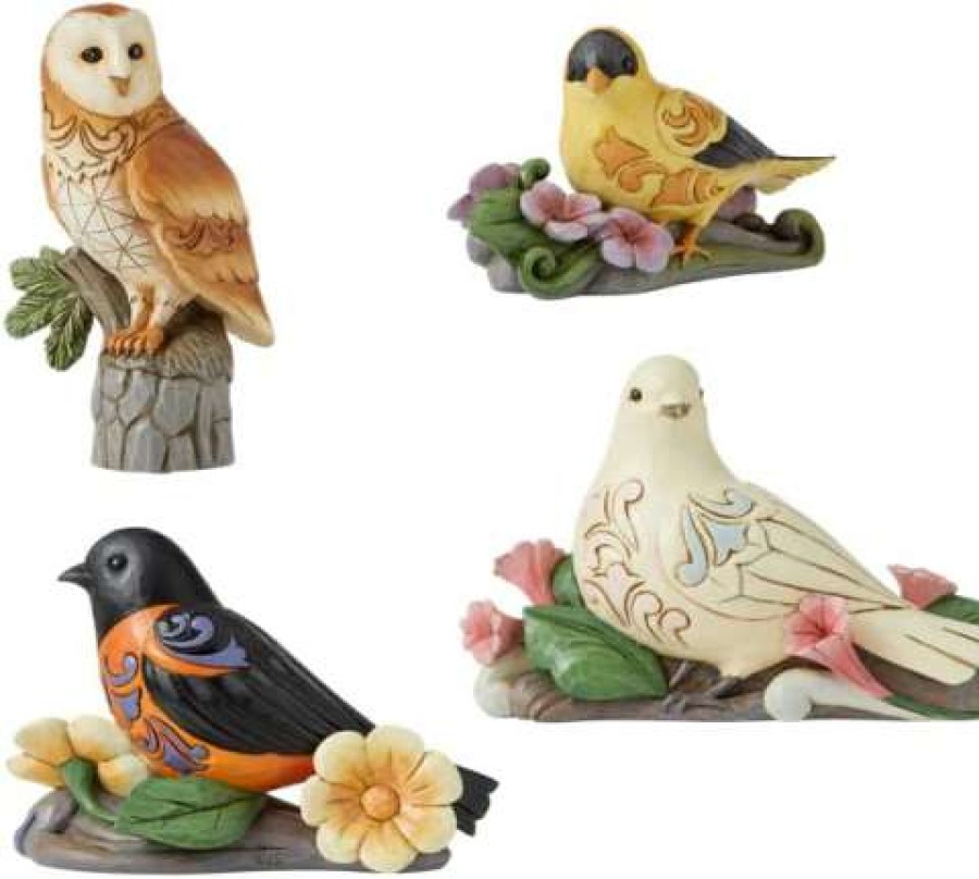 Collectible Figurines * | Clearance Jim Shore Heartwood Creek Spring Birds Bundle Of 4: Dove 6010283, Goldfinch 6010282, Baltimore Oriole 6010281, Barn Owl 6010444 Figurine Set