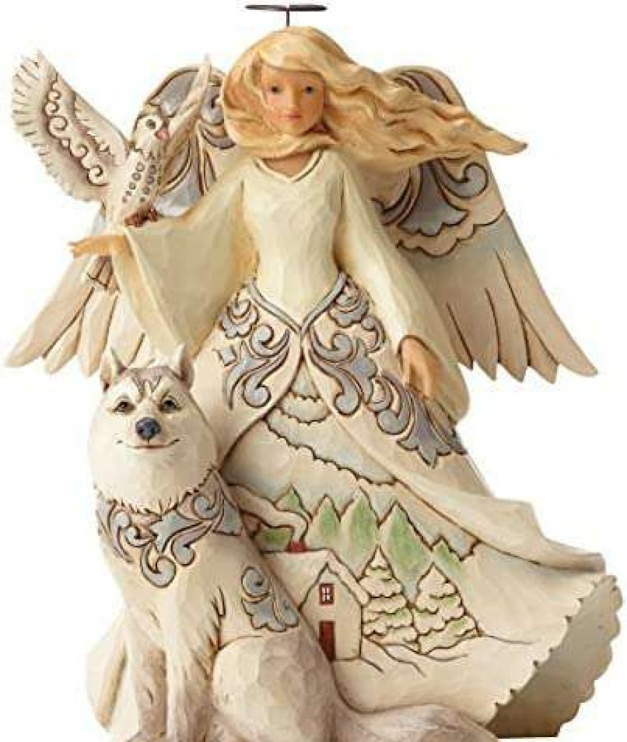 Collectible Figurines * | Hot Sell Jim Shore Heartwood Creek Js Hwc Fig Wdlnd Angel/White Figurine