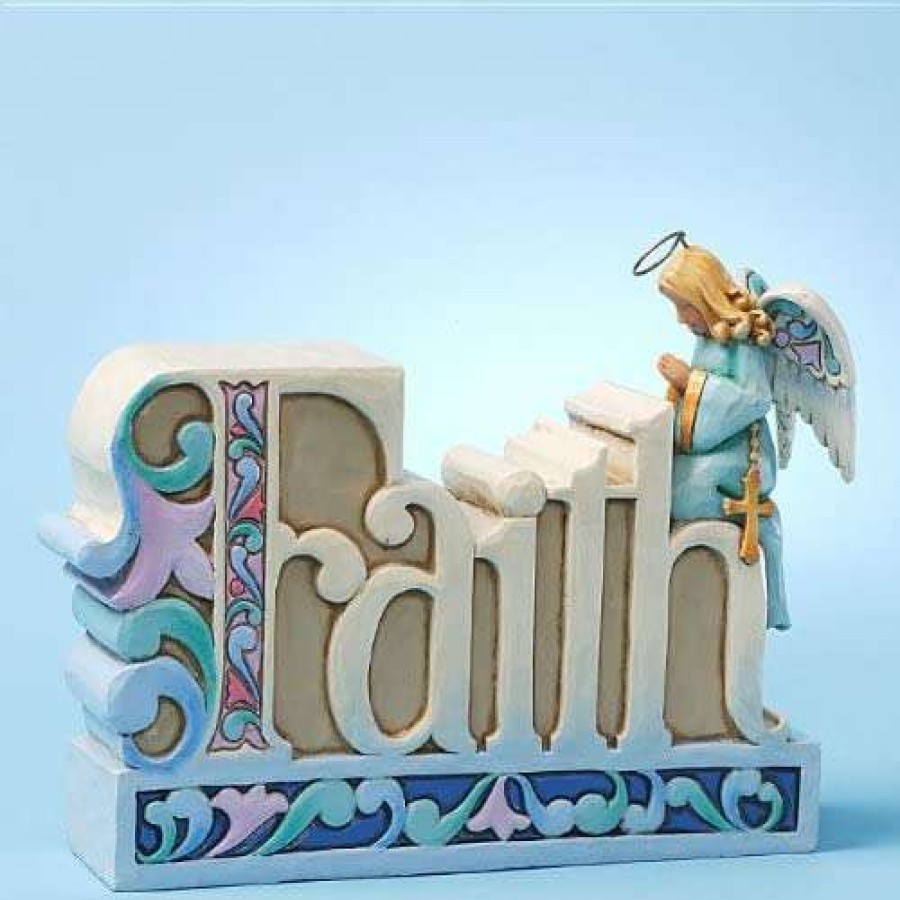 Collectible Figurines * | At Discount Prices Jim Shore Heartwood Creek Faith Word Figurine, 4-3/4-Inch