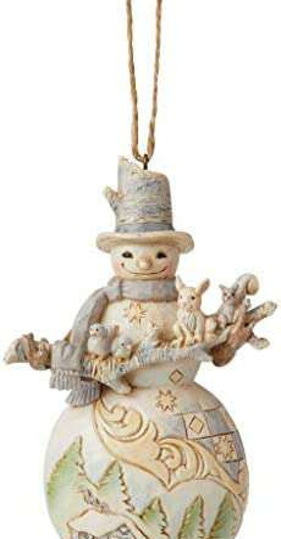 Collectible Figurines * | Hot Sell Enesco Jim Shore Heartwood Creek White Woodland Snowan With Animals On Branch Hanging Ornament, 4.5 H