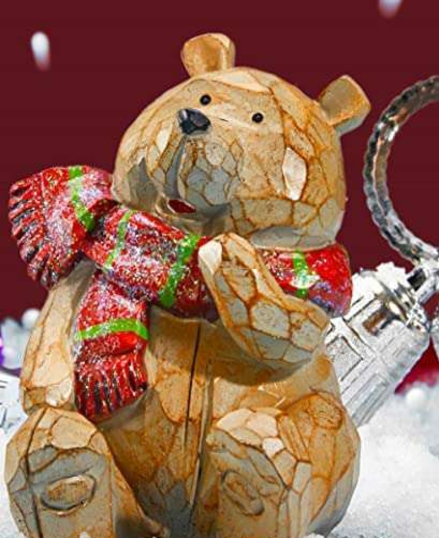 Collectible Figurines * | Store Wooden Carved Bear Christmas Decorations For Home, Resin Bear Figurine Decor Perfect For Christmas Table Decor, Shelf Decorations, Unique Lovely Bear Christmas Decorations