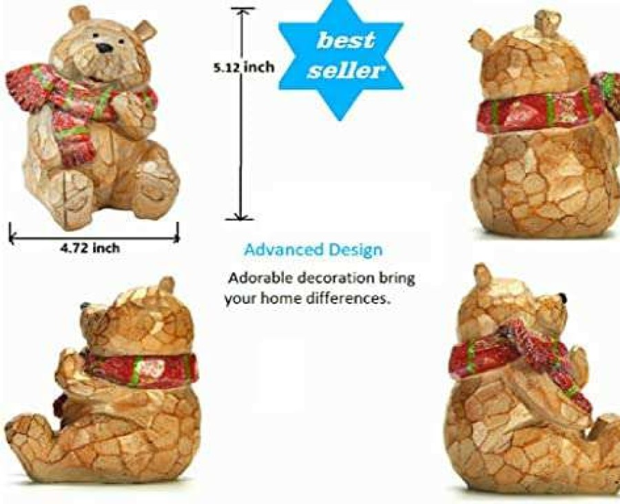 Collectible Figurines * | Store Wooden Carved Bear Christmas Decorations For Home, Resin Bear Figurine Decor Perfect For Christmas Table Decor, Shelf Decorations, Unique Lovely Bear Christmas Decorations