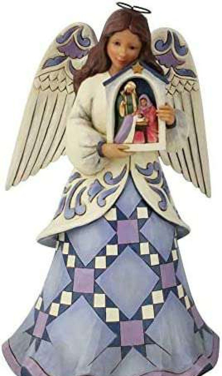 Collectible Figurines * | Tendy Style Enesco Jim Shore Heartwood Creek Angel Holding Nativity Stable Figurine 6008922